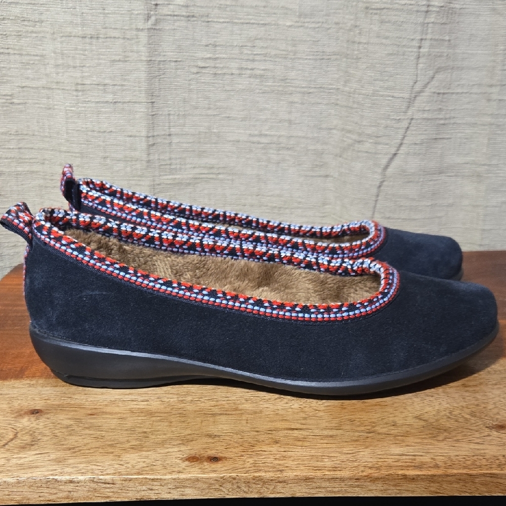 Hotter Black Suede Women's Slippers with Colorful Trim - 6M - Picture 3 of 7
